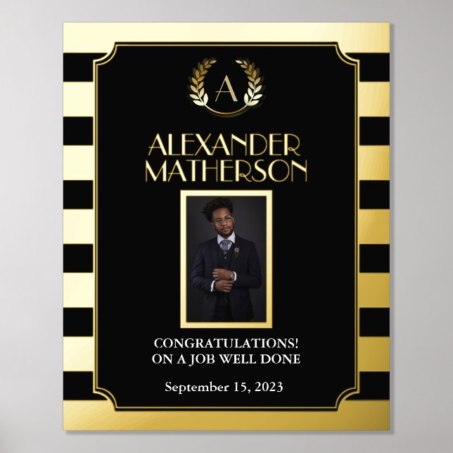 Impresión Metalizada Black Gold Moderno Photo Congrats Trabajo Bien Hec (Anverso)