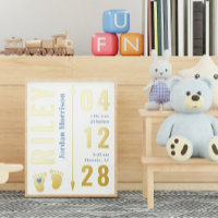 Blue Footprints Baby Birth Stats Nursery Decor