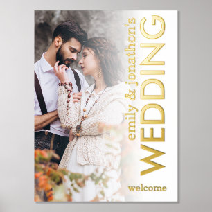 Impresión Metalizada Boda de bienvenida de texto rotado con superposici