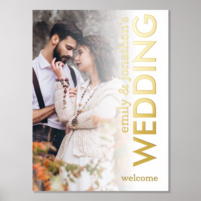 Impresión Metalizada Boda de bienvenida de texto rotado con superposici (Anverso)