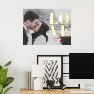 Impresión Metalizada Boda de fotos de la pareja de amor, fecha de anive