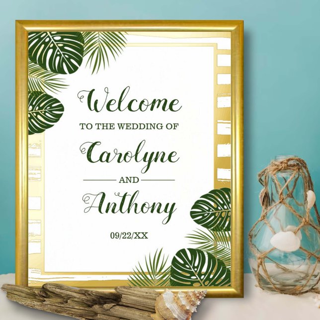 Impresión Metalizada Boda de Playa Tropical Verde de Palm Leaf Boda Rea (Subido por el creador)