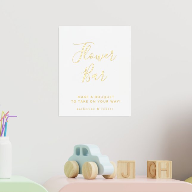 Impresión Metalizada Boda del Bar de Flores Blanco Dorado (In Situ (Guardería 2))