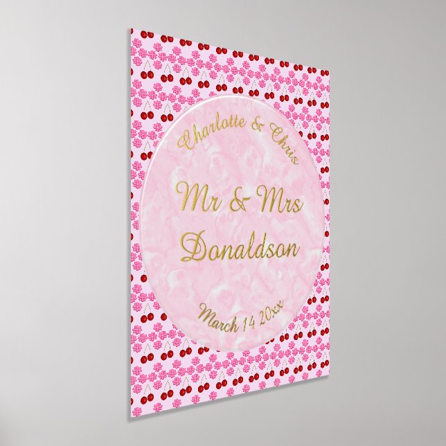 Impresión Metalizada Boda Primavera Rosa Flor de cerezo y cerezas (Distribución)