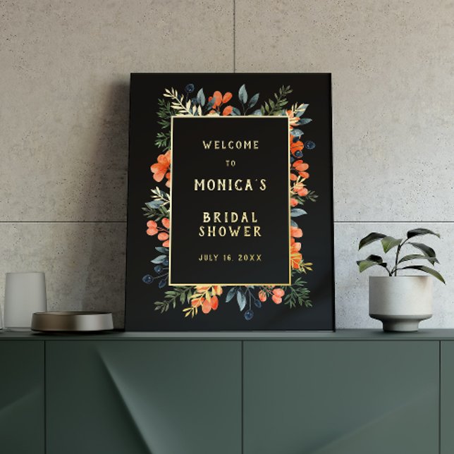 Impresión Metalizada Botánicos florecientes Ducha de Novias Negras y Or (Subido por el creador)