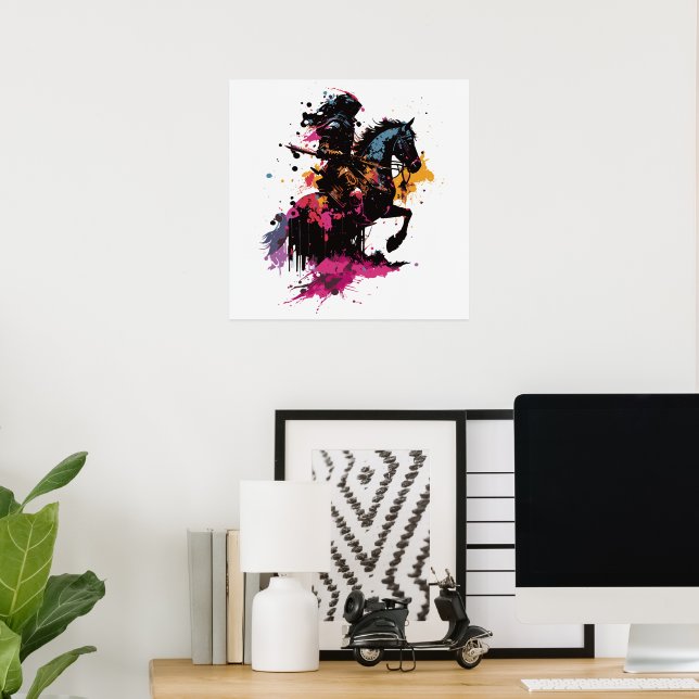 Impresión Metalizada Caballo de guerrero en acuarela (In situ (escritorio))