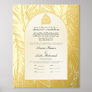 Impresión Metalizada Certificado Gold Nikah Nikkah Nama Boda Islámico
