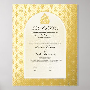 Impresión Metalizada Certificado Gold Nikah Nikkah Nama Boda Islámico