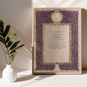 Impresión Metalizada Certificado Nikkah Matrimonio islámico Morado musu