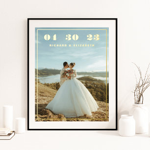 Impresión Metalizada Clásico Elegante Nombre de fecha de foto de boda p