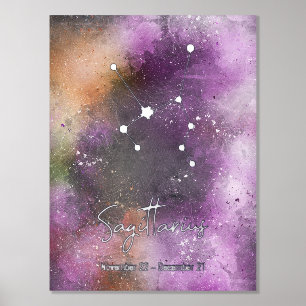 Impresión Metalizada Constelación Sagittarius Rótulo Zodiac PurpleGalax