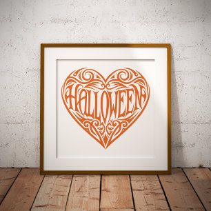 Impresión Metalizada Corazón de Halloween, corazón Naranja, feriado