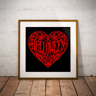 Impresión Metalizada Corazón de Halloween, Corazón Rojo, Festividad