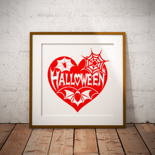 Impresión Metalizada Corazón de Halloween, forma de corazón rojo, web a