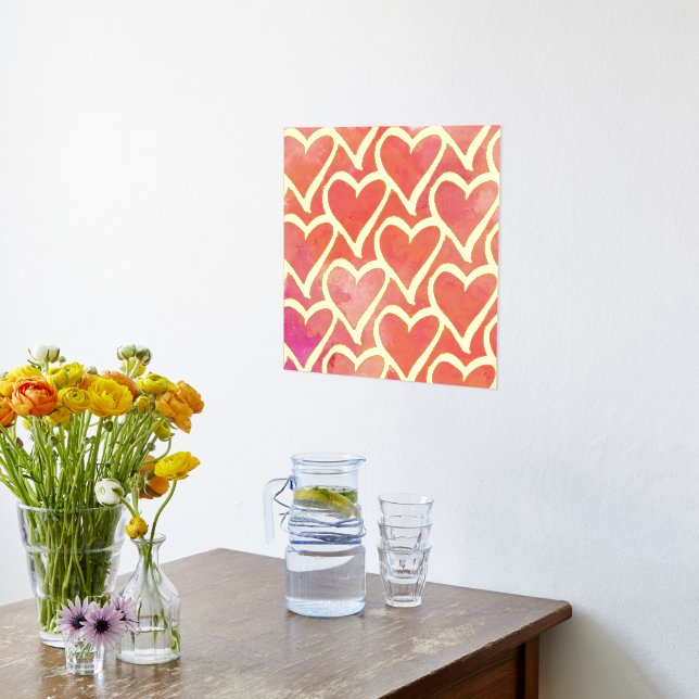 Impresión Metalizada Corazones abstractos y rosas (Distribución (cocina))