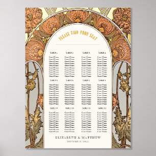 Impresión Metalizada Cuadro de asientos Boda de época Art Nouveau