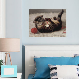 Impresión Metalizada Cuna de Gato, Un Gato Jugando Con Una Bola De Esta