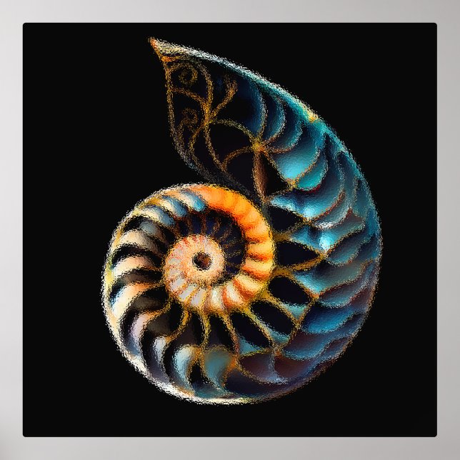 Impresión Metalizada Dibujo digital de la cáscara de Nautilus (Anverso)