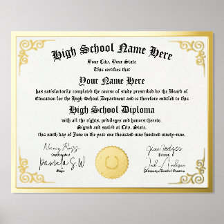 Impresión Metalizada Diploma Real de la Escuela Secundaria de Relieve m