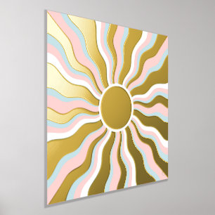 Impresión Metalizada Diseño retro de Boho Wavy Sun Rays