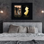 Impresión Metalizada Donde comenzó nuestro viaje, foto Boda de Nueva Je<br><div class="desc">"Donde comenzó nuestro viaje" diseño de mapas estatales y de mantenimiento de fotos de la pareja boda con corazón móvil hasta la ubicación de su boda u otra ocasión memorable. Para mover la ubicación del corazón, haga clic en "Personalizar" y, a continuación, en "Personalizar" y arrastre el corazón hasta la...</div>