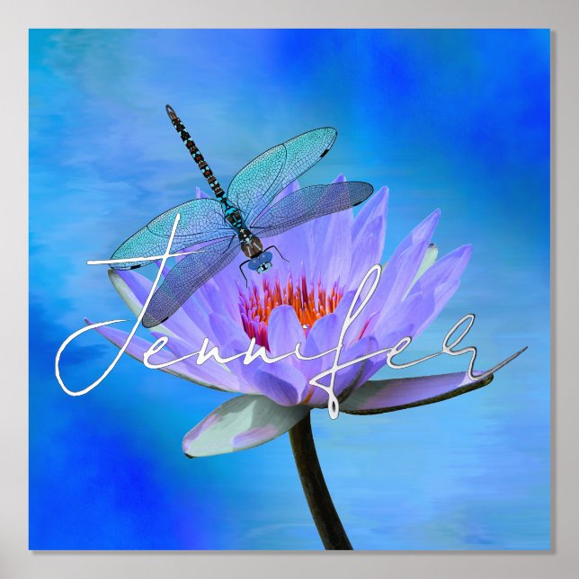 Impresión Metalizada Dragonfly on Water Lily w Relieve metalizado Nombr (Anverso)