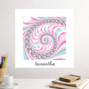 Impresión Metalizada Dulce Fractal Personalizado Rosa Azul Abstracto
