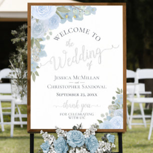 Impresión Metalizada Dusty Blue Boho Floral Elegante Boda Bienvenida