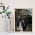 Impresión Metalizada Elegant Romantic Your Names Forever Wedding Photo<br><div class="desc">Wedding photo print with your wedding photo,  and your names in gold foil with forever in a golden script.</div>