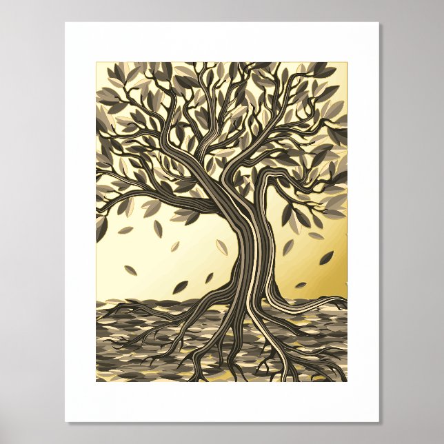 Impresión Metalizada Elegante árbol de otoño bello decorativo (Anverso)