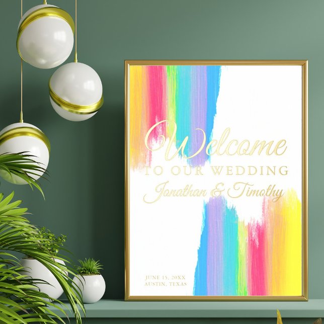 Impresión Metalizada Elegante arcoiris bienvenida a nuestro Boda brilla (Subido por el creador)