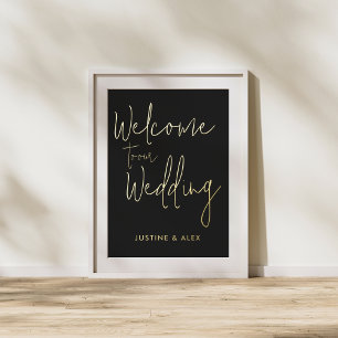 Impresión Metalizada Elegante Boda de bienvenida de la caligrafía de or