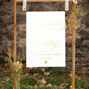 Impresión Metalizada Elegante caligrafía moda boda dorado bienvenida