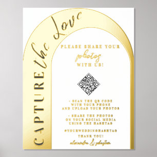 Impresión Metalizada Elegante guión Código QR Boda de etiquetas doradas