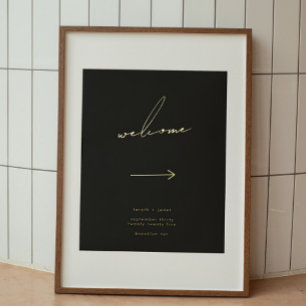 Impresión Metalizada Elegante guión negro dirección bienvenida oro
