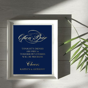Impresión Metalizada Elegante guión "Open Bar" Real Relieve metalizado