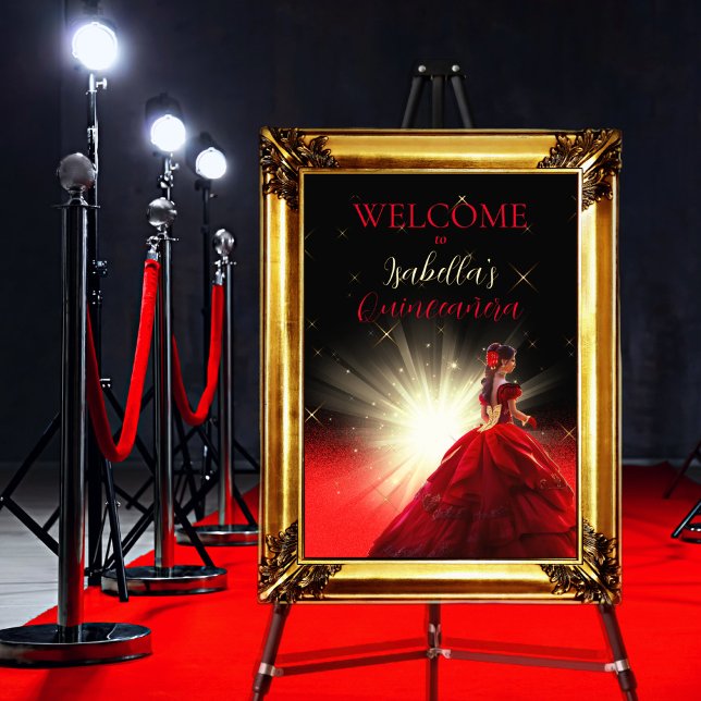 Impresión Metalizada Elegante Purpurina de Faux Rojo Quinceañera | Cump (Subido por el creador)