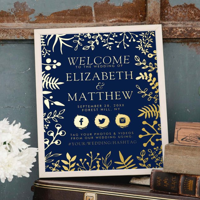 Impresión Metalizada Elegante Rótulo Boda floral de Relieve metalizado  (Subido por el creador)