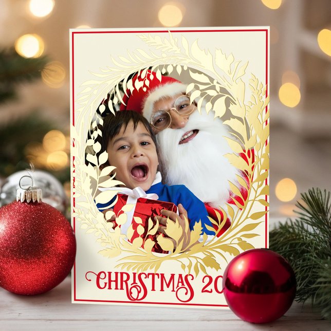 Impresión Metalizada Elegantes Navidades de guirnaldas de oro Foto Año  (Elegant gold foil wreath Christmas photo poster)