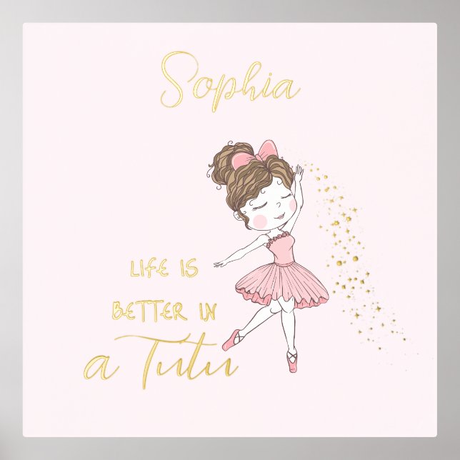 Impresión Metalizada Estrella de Oro Polvo Cute Ballerina Rosa Nursera (Anverso)