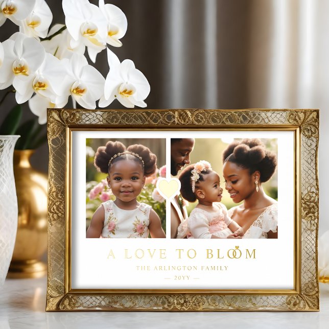 Impresión Metalizada Exquisita familia Romántica Golden Heart 2 Fotos (Exquisite Romantic Golden Heart 2 Photos Family Metallic Foil Poster. )