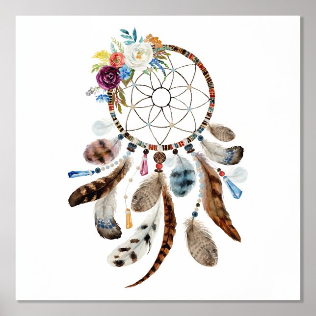 Impresión Metalizada Feather and Flowers Dream Catcher (Anverso)
