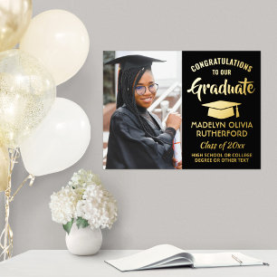 Impresión Metalizada Felicitaciones Graduado Una Foto Negro y Real