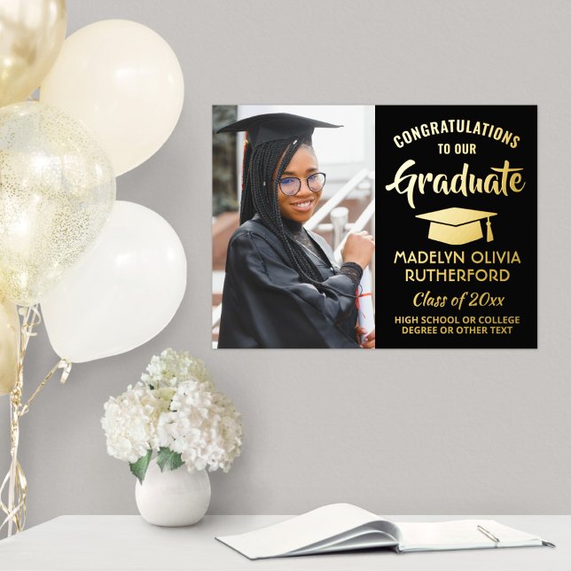 Impresión Metalizada Felicitaciones Graduado Una Foto Negro y Real (Subido por el creador)