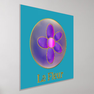 Impresión Metalizada Floral Abstracto Morado Turquesa Rosa Caliente Dor