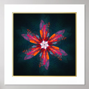 Impresión Metalizada Flores de Mandala Floral Naranja Rojo Azul Abstrac