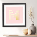 Impresión Metalizada Fondo de color rosa claro de monograma inicial<br><div class="desc">Poster que presenta su monograma inicial en un divertido y retro tipo de letra en color rosa claro o personalizado.</div>