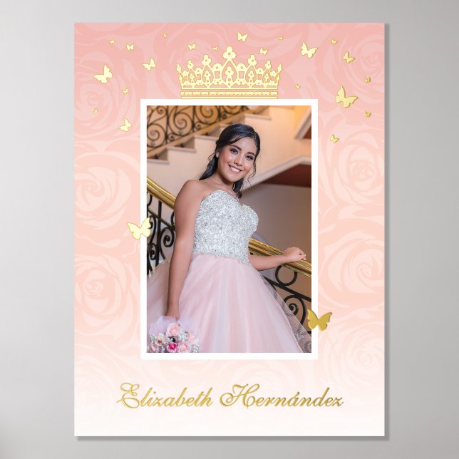 Impresión Metalizada Foto floral Rosa de oro rosa claro de la cosecha d (Anverso)