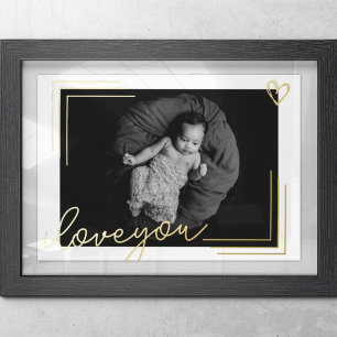 Impresión Metalizada Foto personalizada   te amo   marco dorado elegant