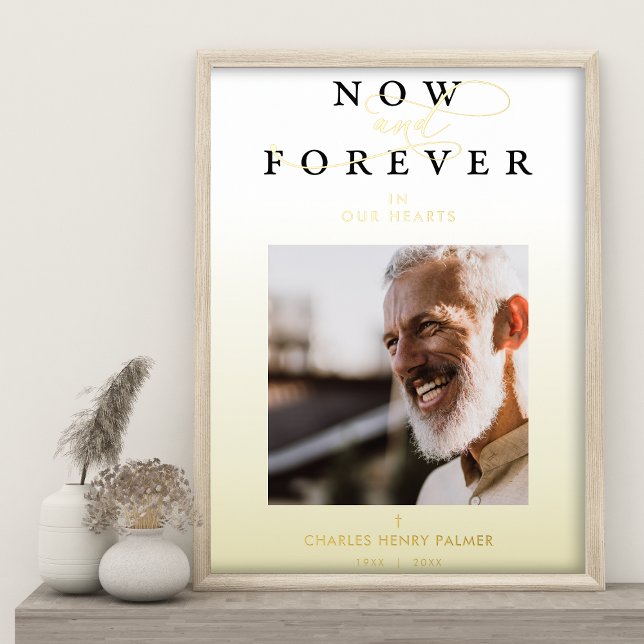 Impresión Metalizada Funeral Golden Gradient Photo Whimsical Script (Subido por el creador)